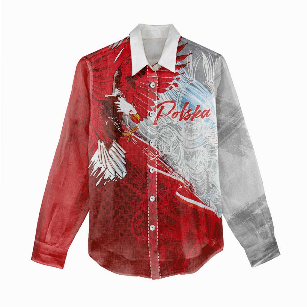 Poland Eagle and Winged Hussar Women Casual Shirt Grunge Sporty Style