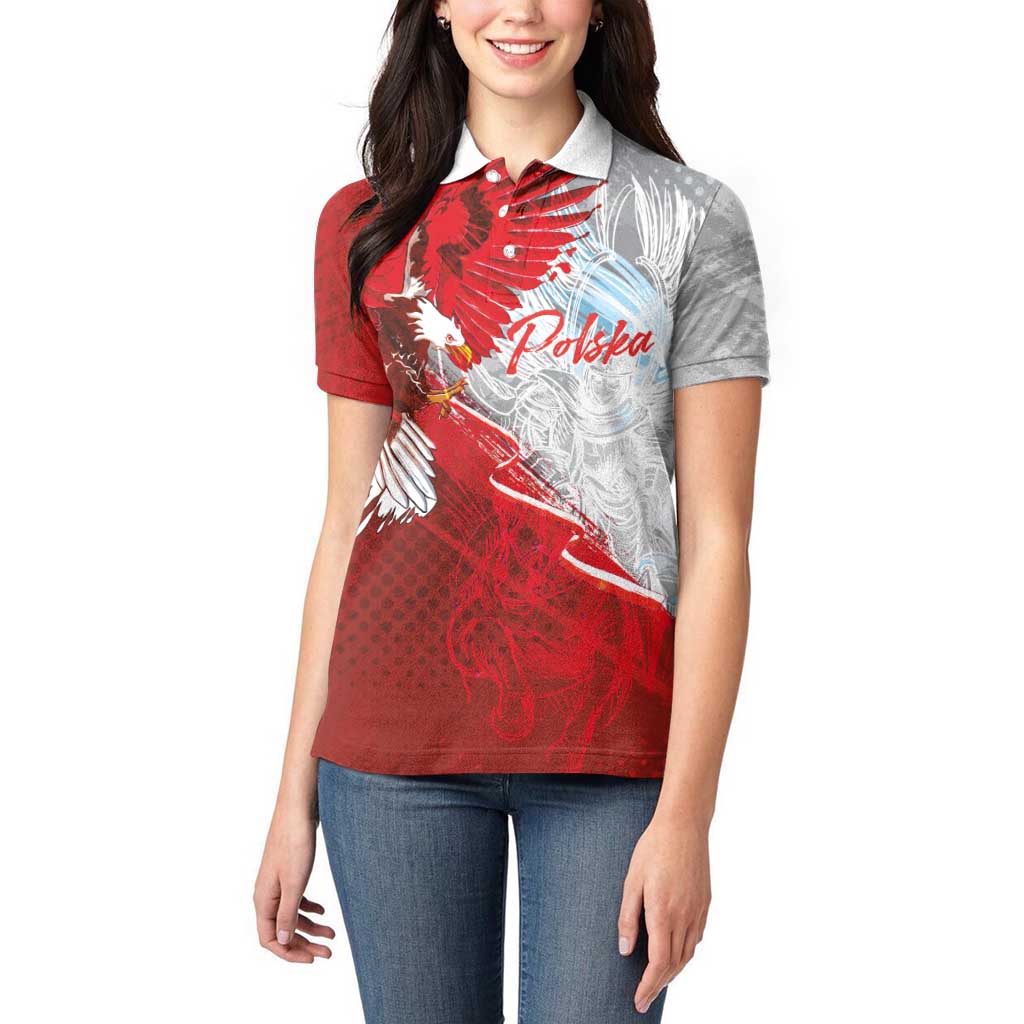 Poland Eagle and Winged Hussar Women Polo Shirt Grunge Sporty Style