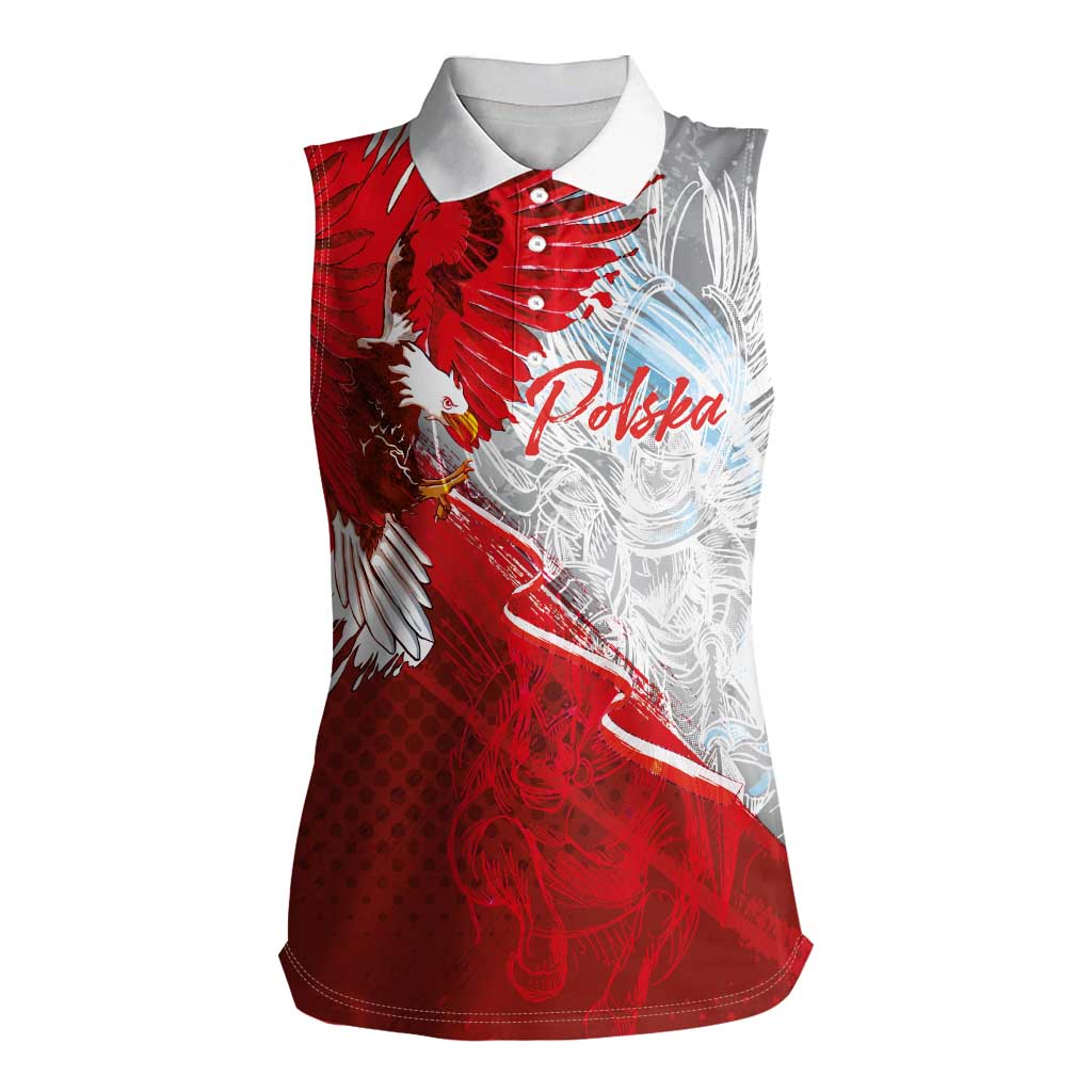 Poland Eagle and Winged Hussar Women Sleeveless Polo Shirt Grunge Sporty Style