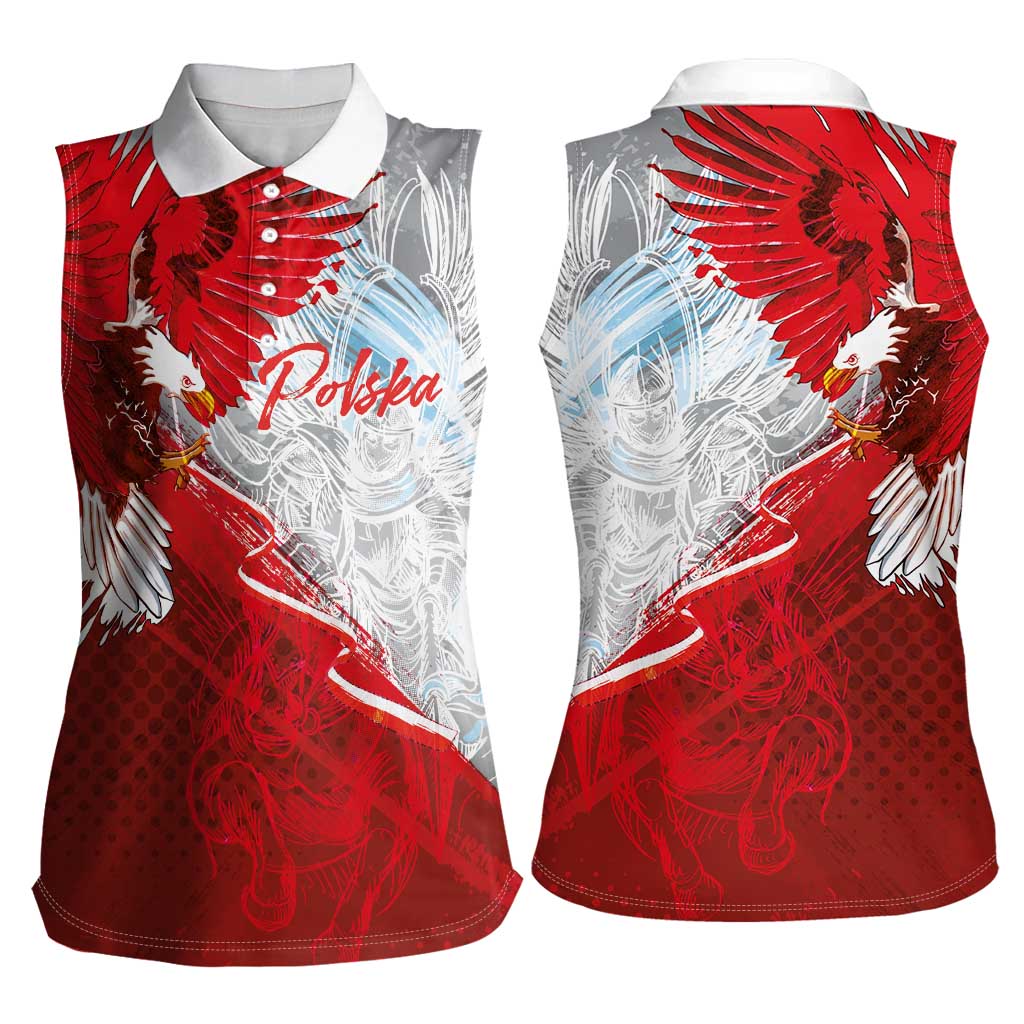 Poland Eagle and Winged Hussar Women Sleeveless Polo Shirt Grunge Sporty Style