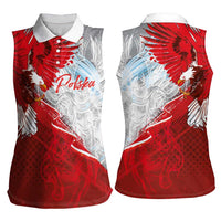 Poland Eagle and Winged Hussar Women Sleeveless Polo Shirt Grunge Sporty Style