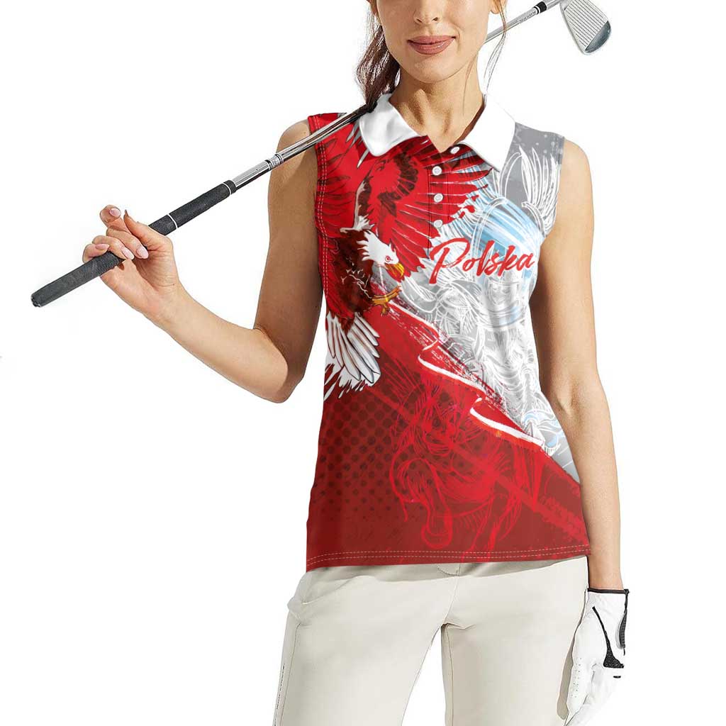 Poland Eagle and Winged Hussar Women Sleeveless Polo Shirt Grunge Sporty Style