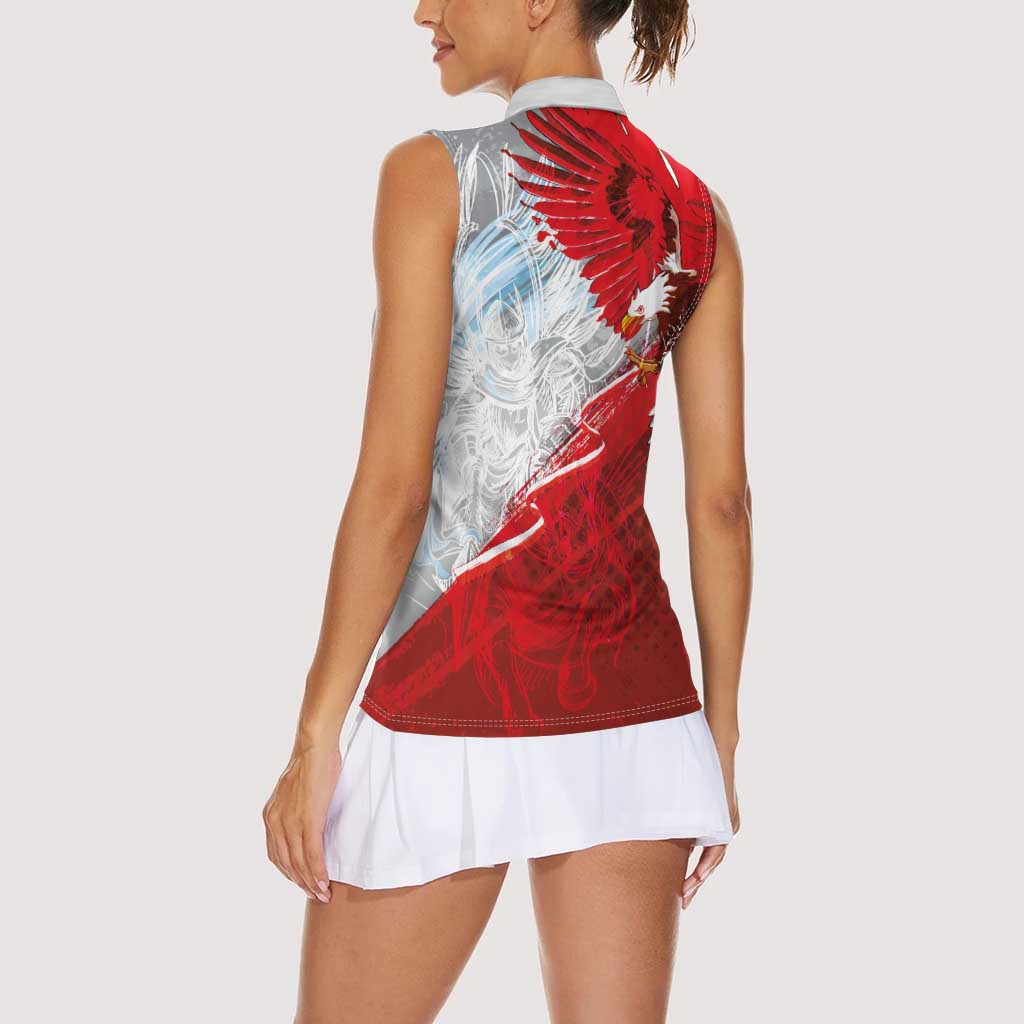 Poland Eagle and Winged Hussar Women Sleeveless Polo Shirt Grunge Sporty Style