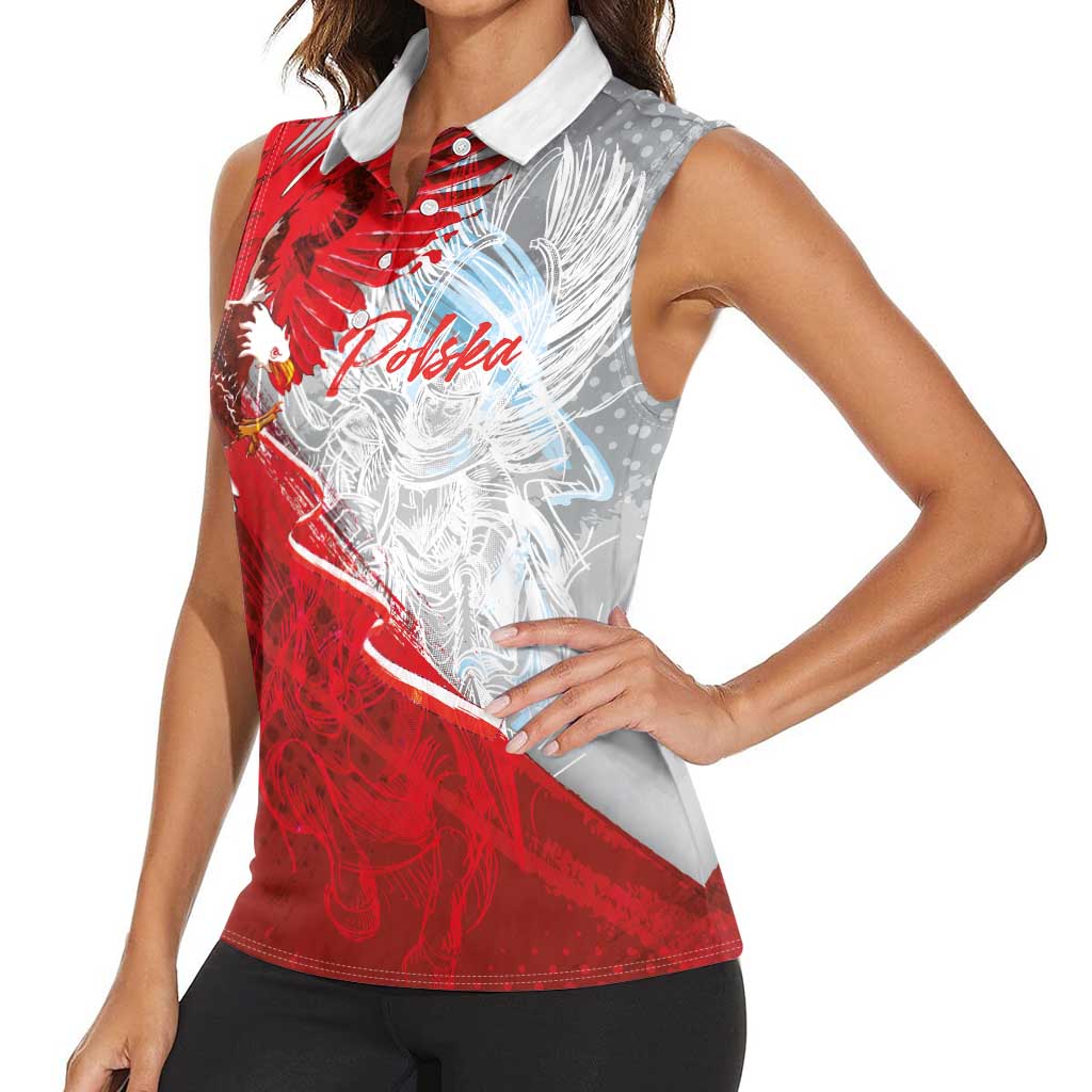 Poland Eagle and Winged Hussar Women Sleeveless Polo Shirt Grunge Sporty Style