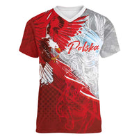 Poland Eagle and Winged Hussar Women V-Neck T-Shirt Grunge Sporty Style