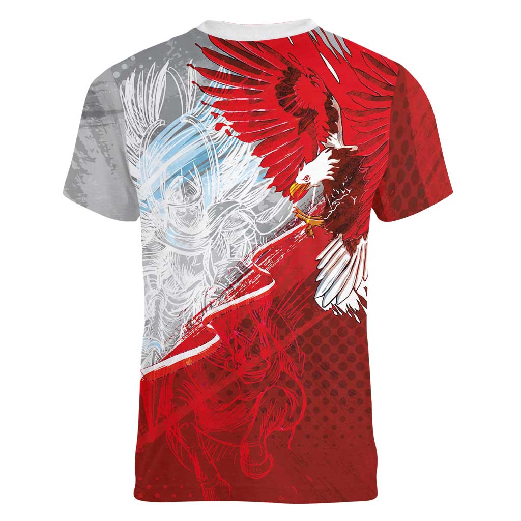 Poland Eagle and Winged Hussar Women V-Neck T-Shirt Grunge Sporty Style