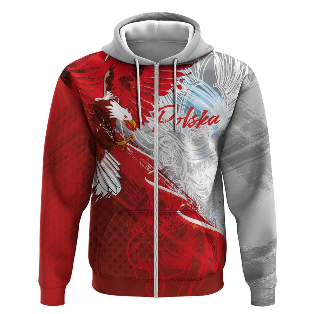 Poland Eagle and Winged Hussar Zip Hoodie Grunge Sporty Style