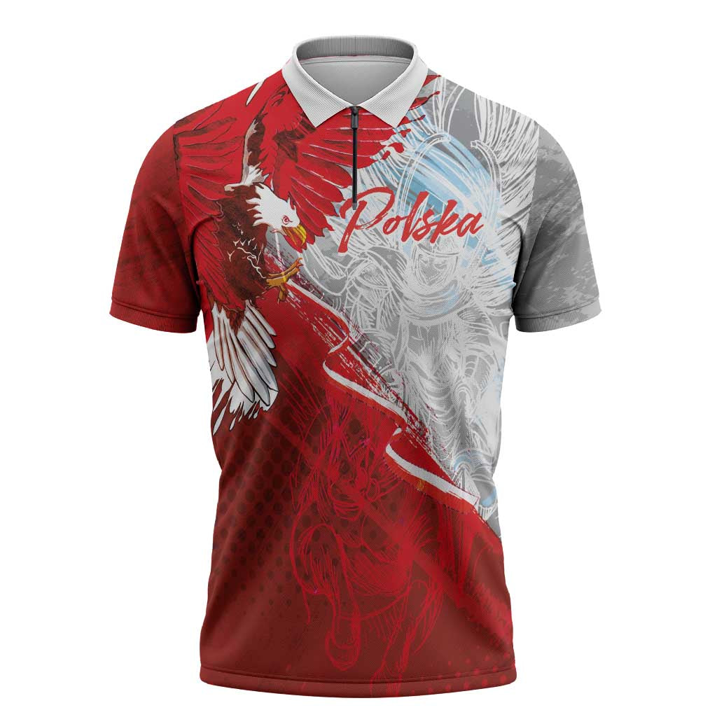 Poland Eagle and Winged Hussar Zipper Polo Shirt Grunge Sporty Style