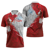 Poland Eagle and Winged Hussar Zipper Polo Shirt Grunge Sporty Style