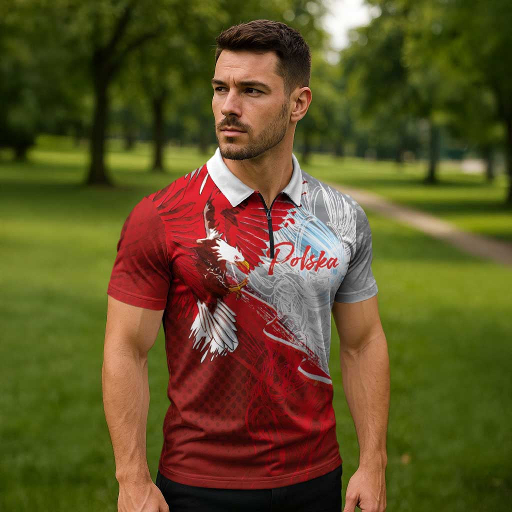 Poland Eagle and Winged Hussar Zipper Polo Shirt Grunge Sporty Style