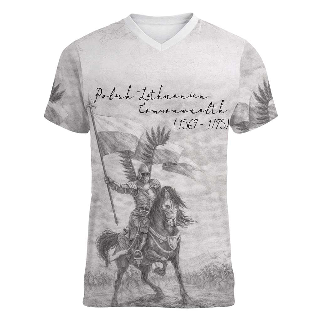 Polish-Lithuanian Commonwealth Women V-Neck T-Shirt Winged Hussars-Vintage Style