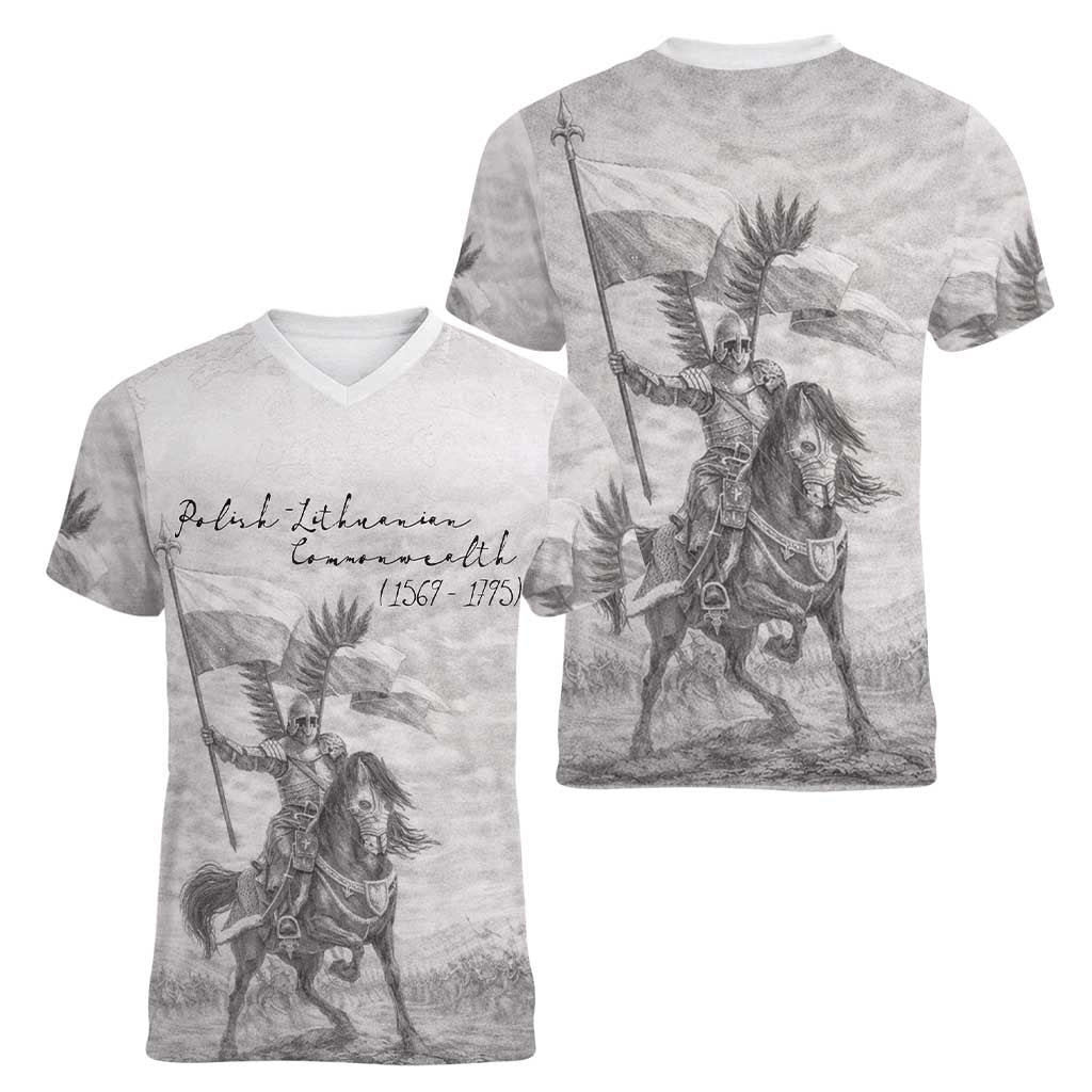 Polish-Lithuanian Commonwealth Women V-Neck T-Shirt Winged Hussars-Vintage Style