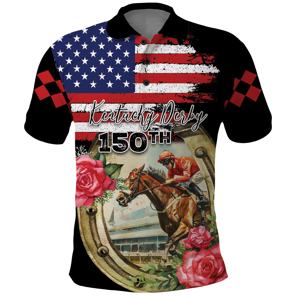 Kentucky Race For Rose 150th Polo Shirt Horseshoe With American Flag Vintage Style