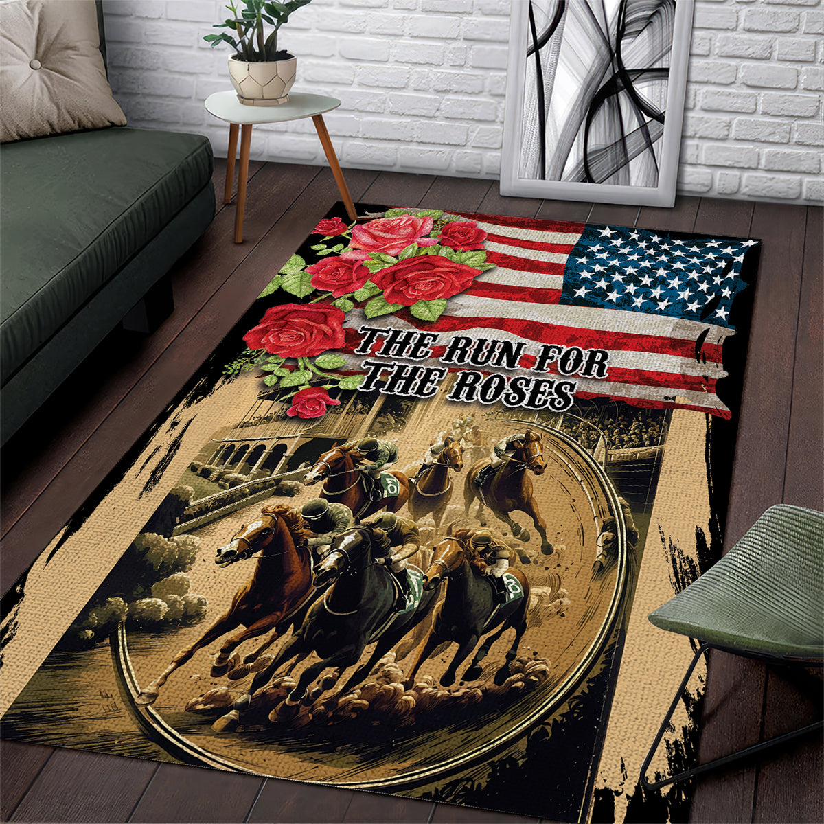 The First Kentucky Horse Racing Area Rug Since 1875 American Flag Vintage Style