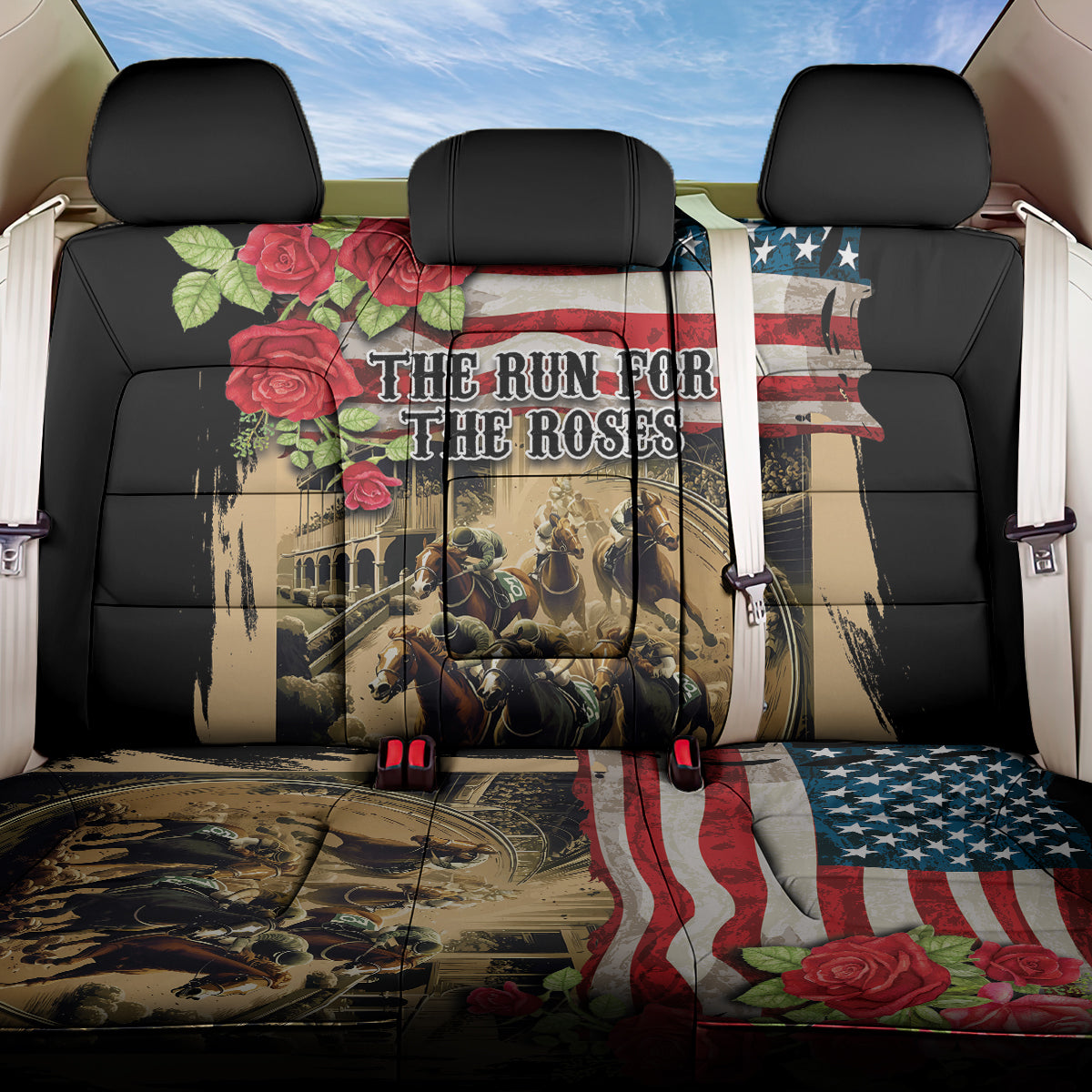 The First Kentucky Horse Racing Back Car Seat Cover Since 1875 American Flag Vintage Style - Wonder Print Shop