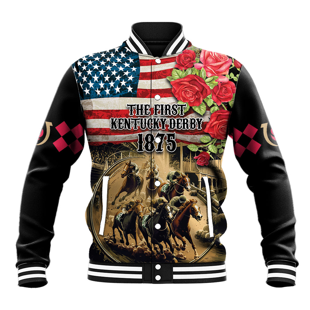 The First Kentucky Horse Racing Baseball Jacket Since 1875 American Flag Vintage Style - Wonder Print Shop