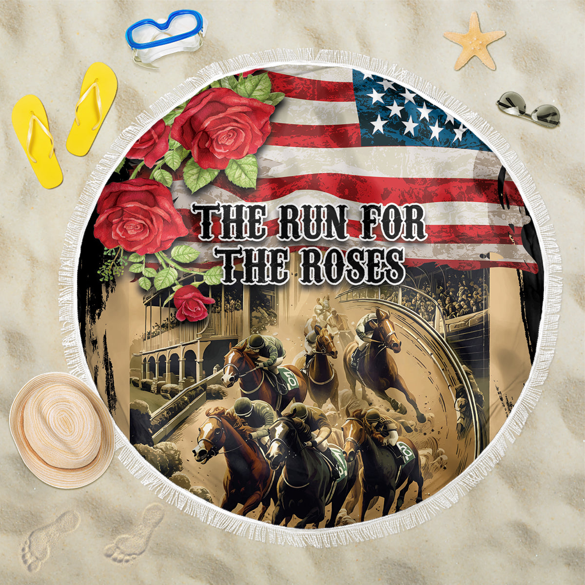 The First Kentucky Horse Racing Beach Blanket Since 1875 American Flag Vintage Style - Wonder Print Shop