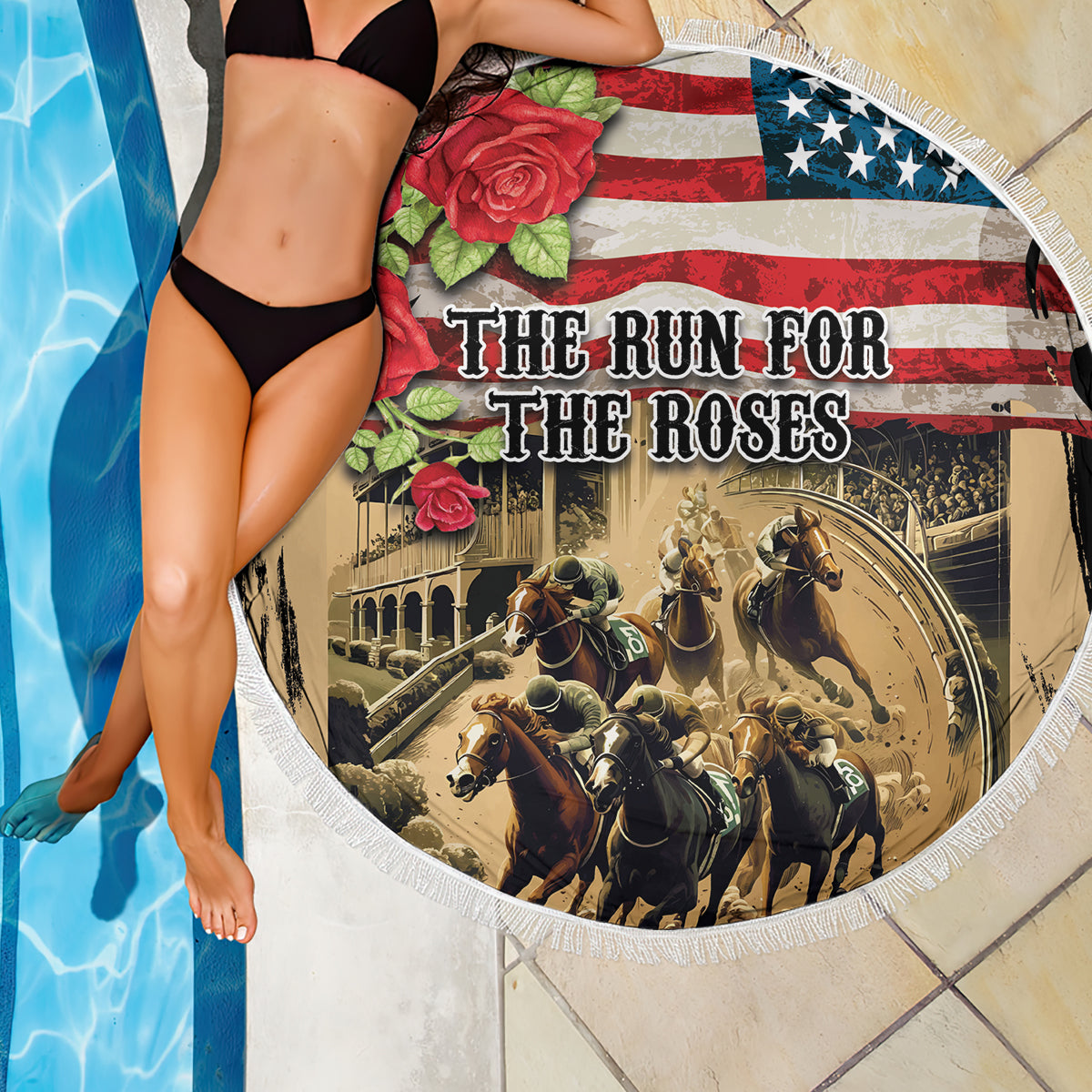 The First Kentucky Horse Racing Beach Blanket Since 1875 American Flag Vintage Style - Wonder Print Shop