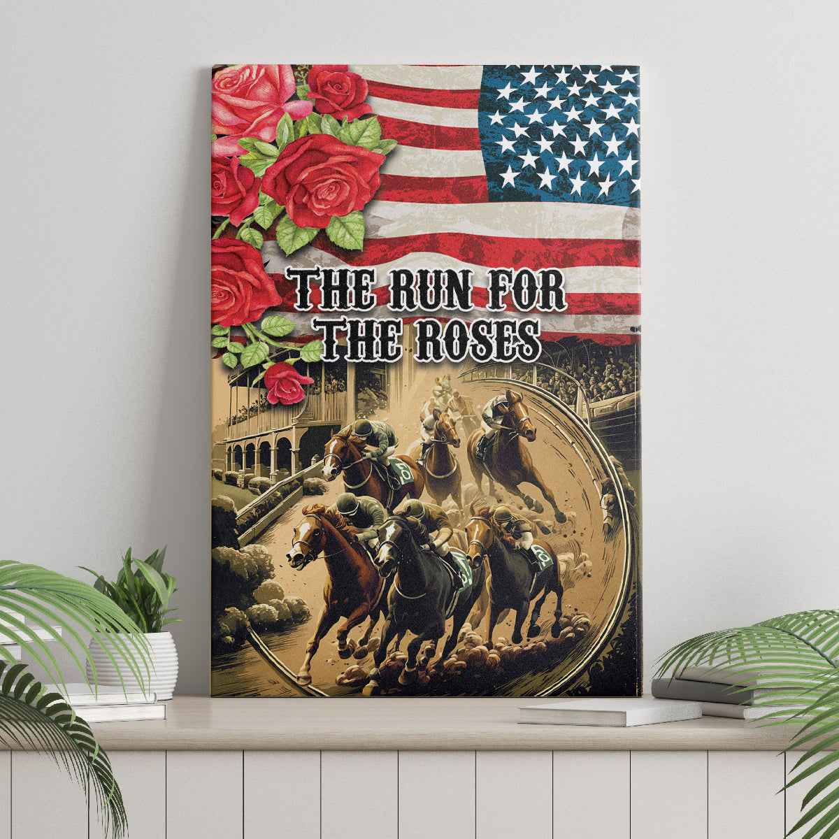 The First Kentucky Horse Racing Canvas Wall Art Since 1875 American Flag Vintage Style - Wonder Print Shop