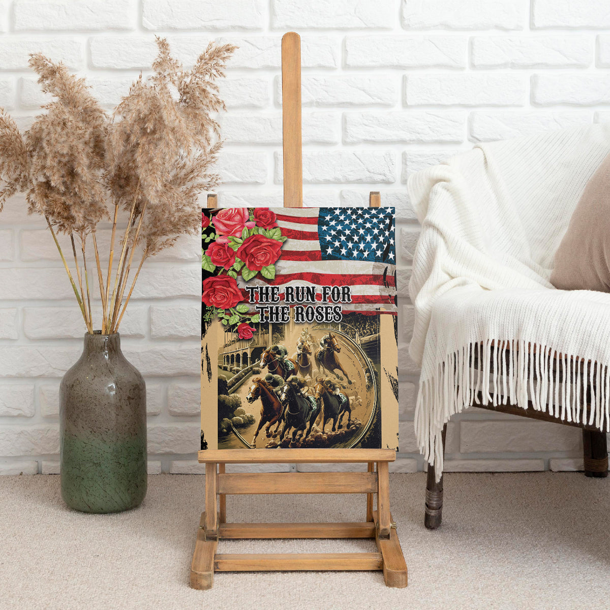 The First Kentucky Horse Racing Canvas Wall Art Since 1875 American Flag Vintage Style - Wonder Print Shop