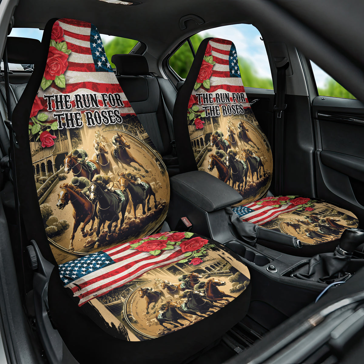 The First Kentucky Horse Racing Car Seat Cover Since 1875 American Flag Vintage Style - Wonder Print Shop