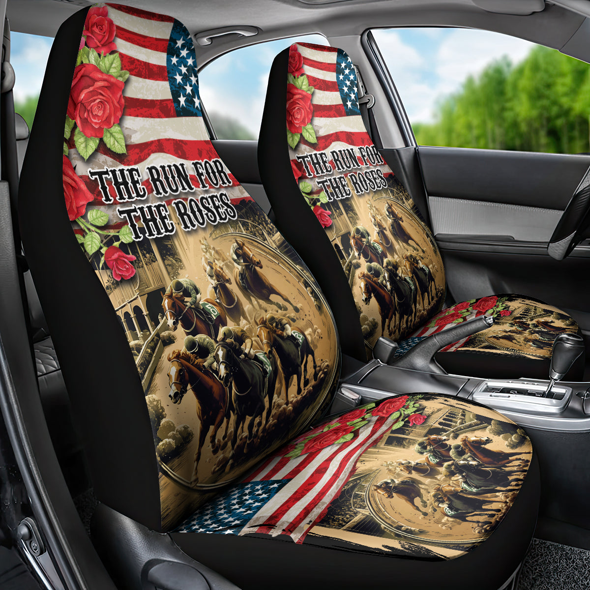 The First Kentucky Horse Racing Car Seat Cover Since 1875 American Flag Vintage Style - Wonder Print Shop