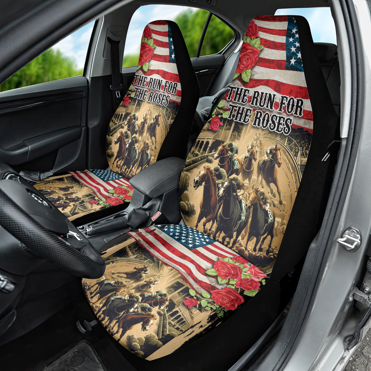 The First Kentucky Horse Racing Car Seat Cover Since 1875 American Flag Vintage Style - Wonder Print Shop