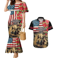The First Kentucky Horse Racing Couples Matching Mermaid Dress and Hawaiian Shirt Since 1875 American Flag Vintage Style - Wonder Print Shop