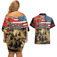 The First Kentucky Horse Racing Couples Matching Off Shoulder Short Dress and Hawaiian Shirt Since 1875 American Flag Vintage Style - Wonder Print Shop