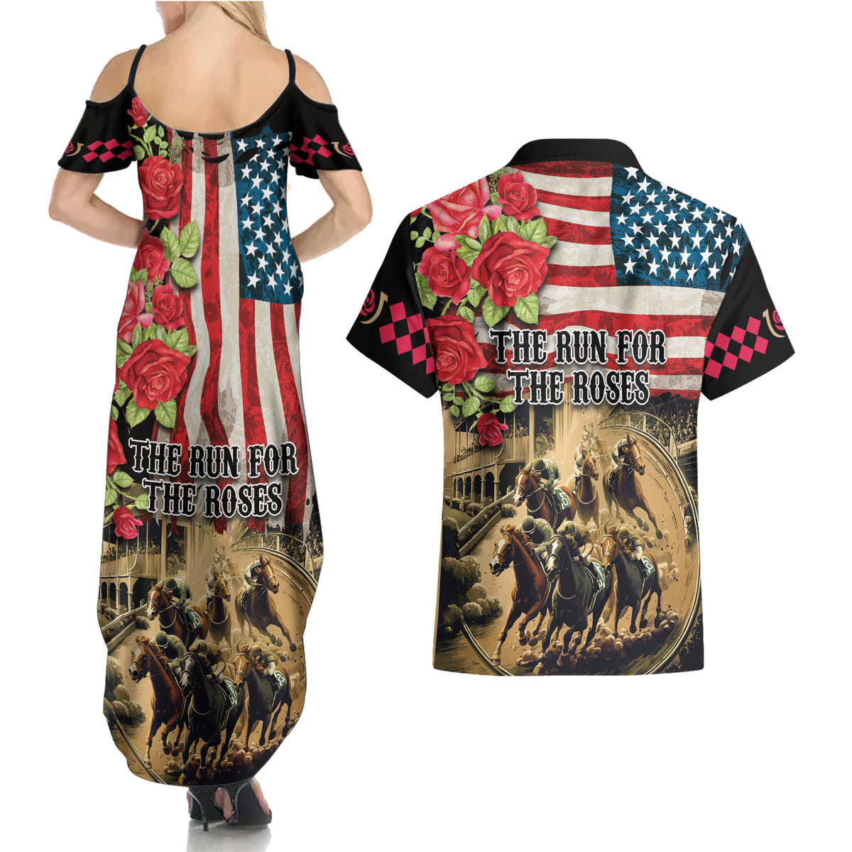 The First Kentucky Horse Racing Couples Matching Summer Maxi Dress and Hawaiian Shirt Since 1875 American Flag Vintage Style - Wonder Print Shop