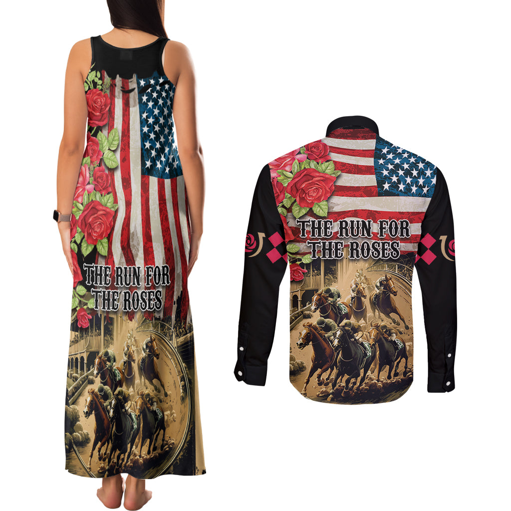 The First Kentucky Horse Racing Couples Matching Tank Maxi Dress and Long Sleeve Button Shirt Since 1875 American Flag Vintage Style - Wonder Print Shop