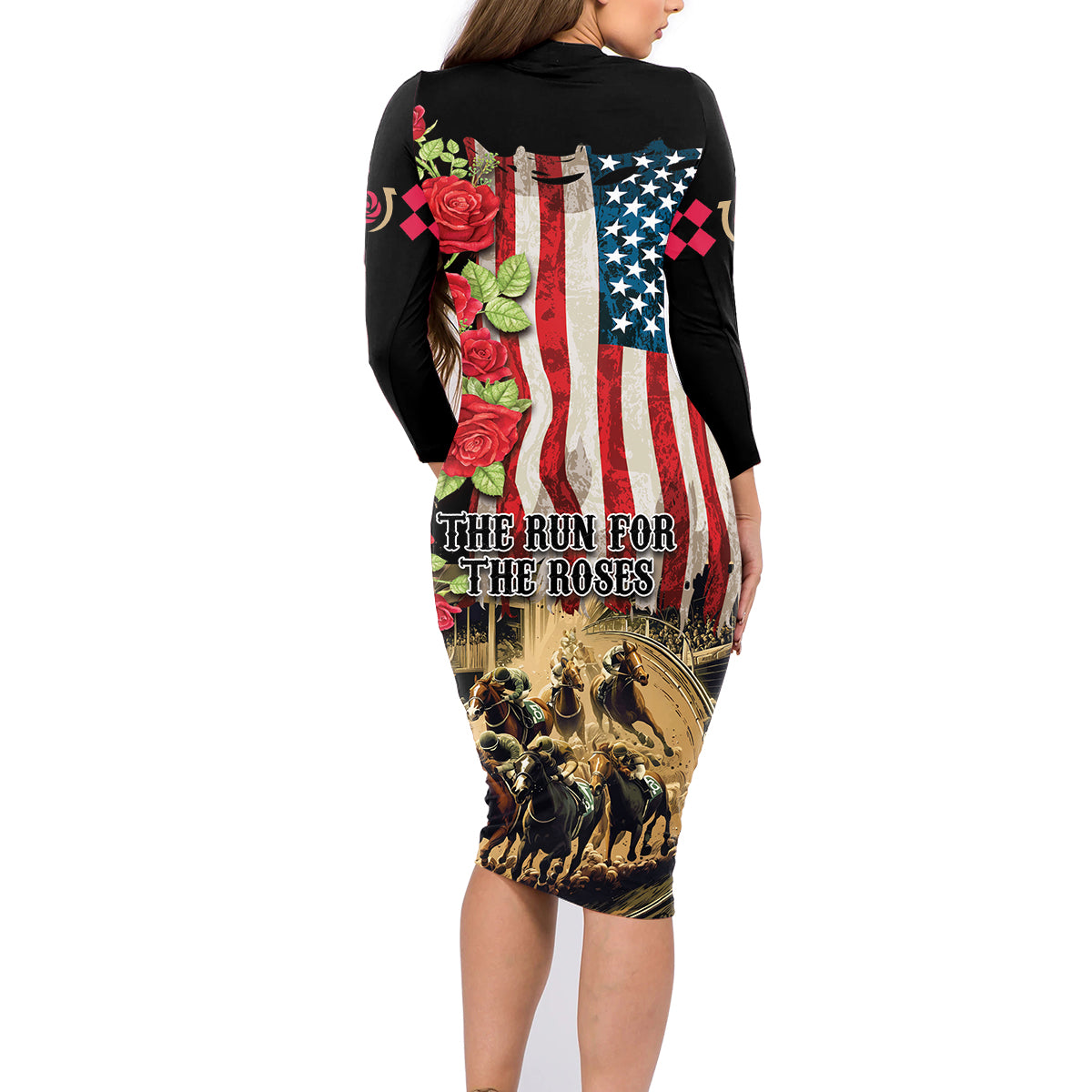 The First Kentucky Horse Racing Family Matching Long Sleeve Bodycon Dress and Hawaiian Shirt Since 1875 American Flag Vintage Style - Wonder Print Shop