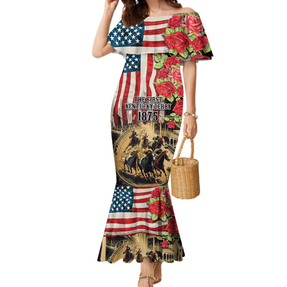 The First Kentucky Horse Racing Family Matching Mermaid Dress and Hawaiian Shirt Since 1875 American Flag Vintage Style - Wonder Print Shop