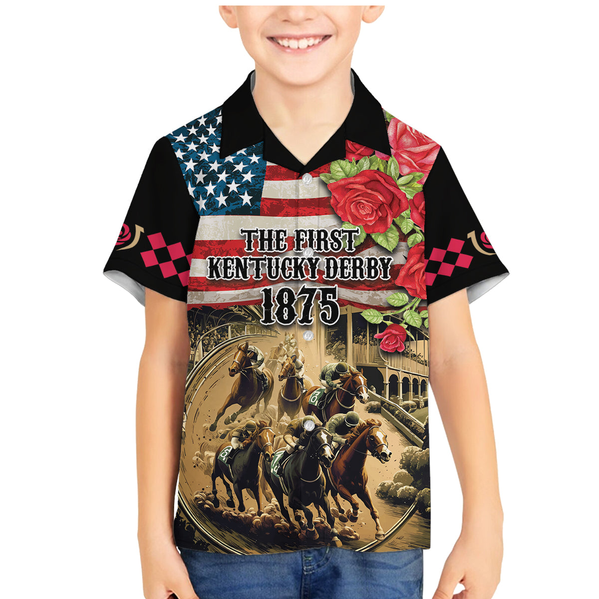 The First Kentucky Horse Racing Family Matching Mermaid Dress and Hawaiian Shirt Since 1875 American Flag Vintage Style - Wonder Print Shop