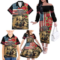 The First Kentucky Horse Racing Family Matching Off The Shoulder Long Sleeve Dress and Hawaiian Shirt Since 1875 American Flag Vintage Style - Wonder Print Shop