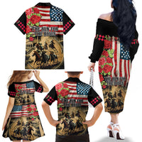 The First Kentucky Horse Racing Family Matching Off The Shoulder Long Sleeve Dress and Hawaiian Shirt Since 1875 American Flag Vintage Style - Wonder Print Shop