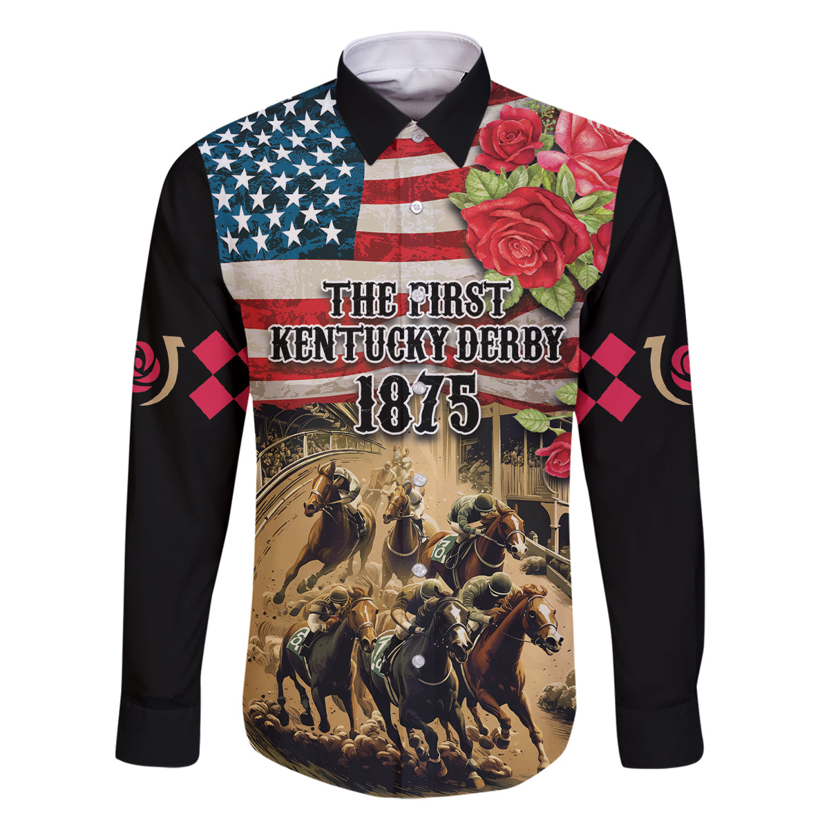The First Kentucky Horse Racing Family Matching Off Shoulder Short Dress and Hawaiian Shirt Since 1875 American Flag Vintage Style - Wonder Print Shop