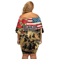 The First Kentucky Horse Racing Family Matching Off Shoulder Short Dress and Hawaiian Shirt Since 1875 American Flag Vintage Style - Wonder Print Shop
