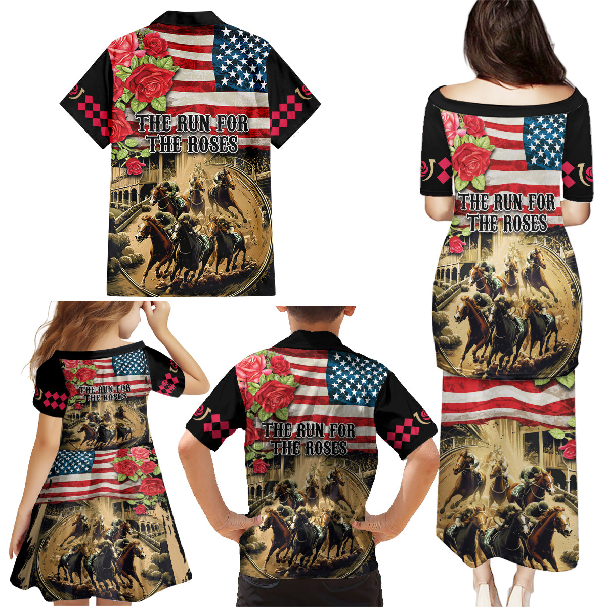 The First Kentucky Horse Racing Family Matching Puletasi and Hawaiian Shirt Since 1875 American Flag Vintage Style - Wonder Print Shop