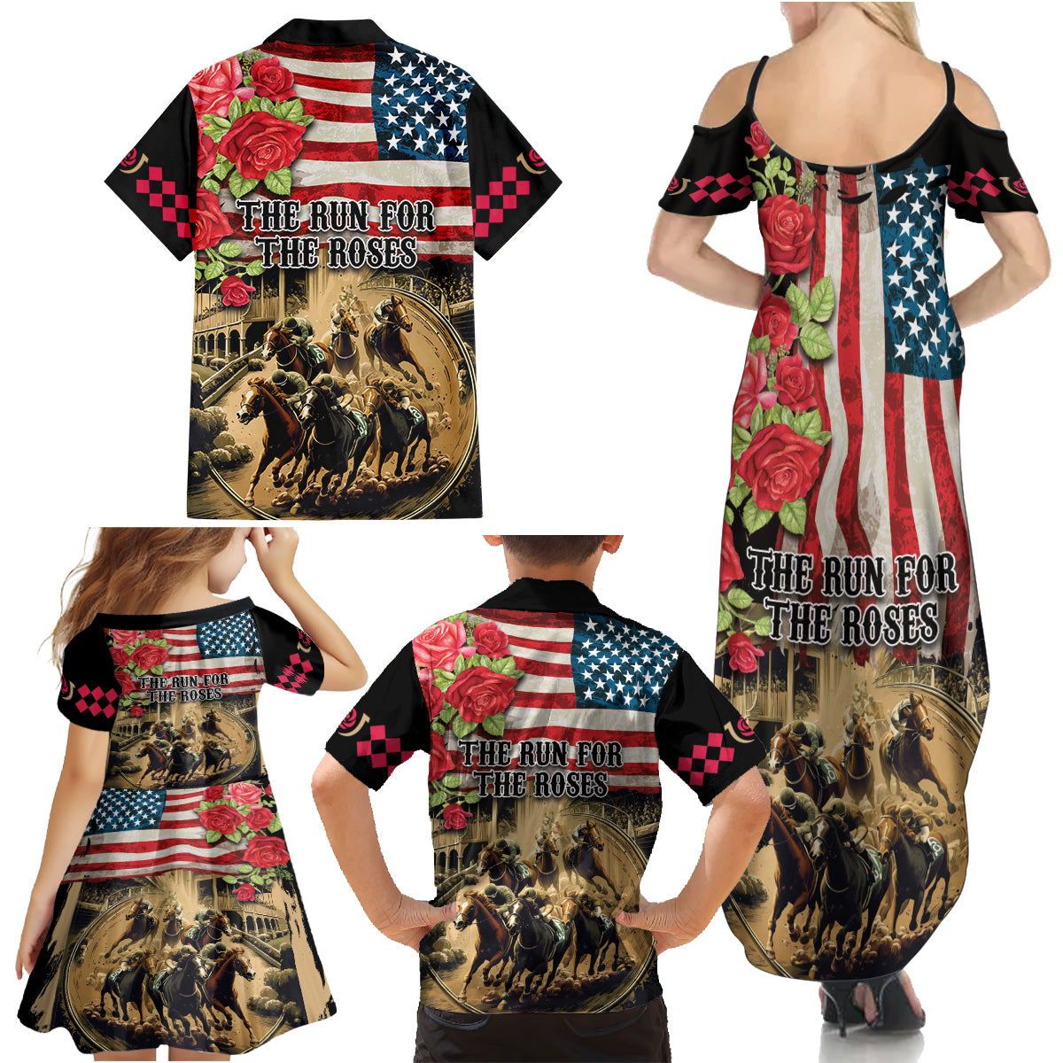 The First Kentucky Horse Racing Family Matching Summer Maxi Dress and Hawaiian Shirt Since 1875 American Flag Vintage Style - Wonder Print Shop