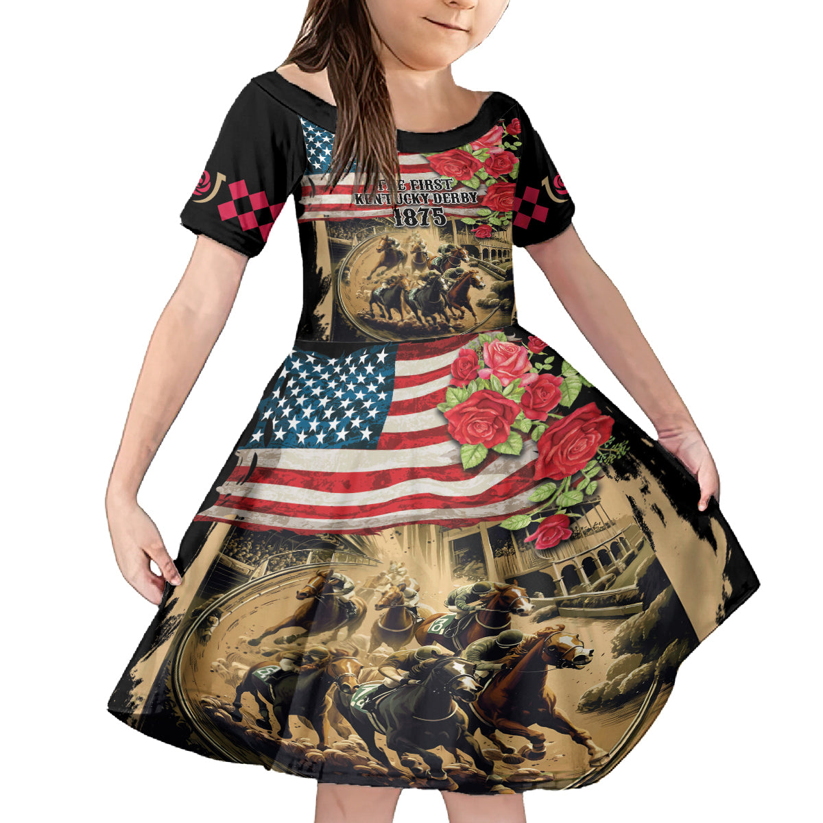 The First Kentucky Horse Racing Family Matching Tank Maxi Dress and Hawaiian Shirt Since 1875 American Flag Vintage Style - Wonder Print Shop