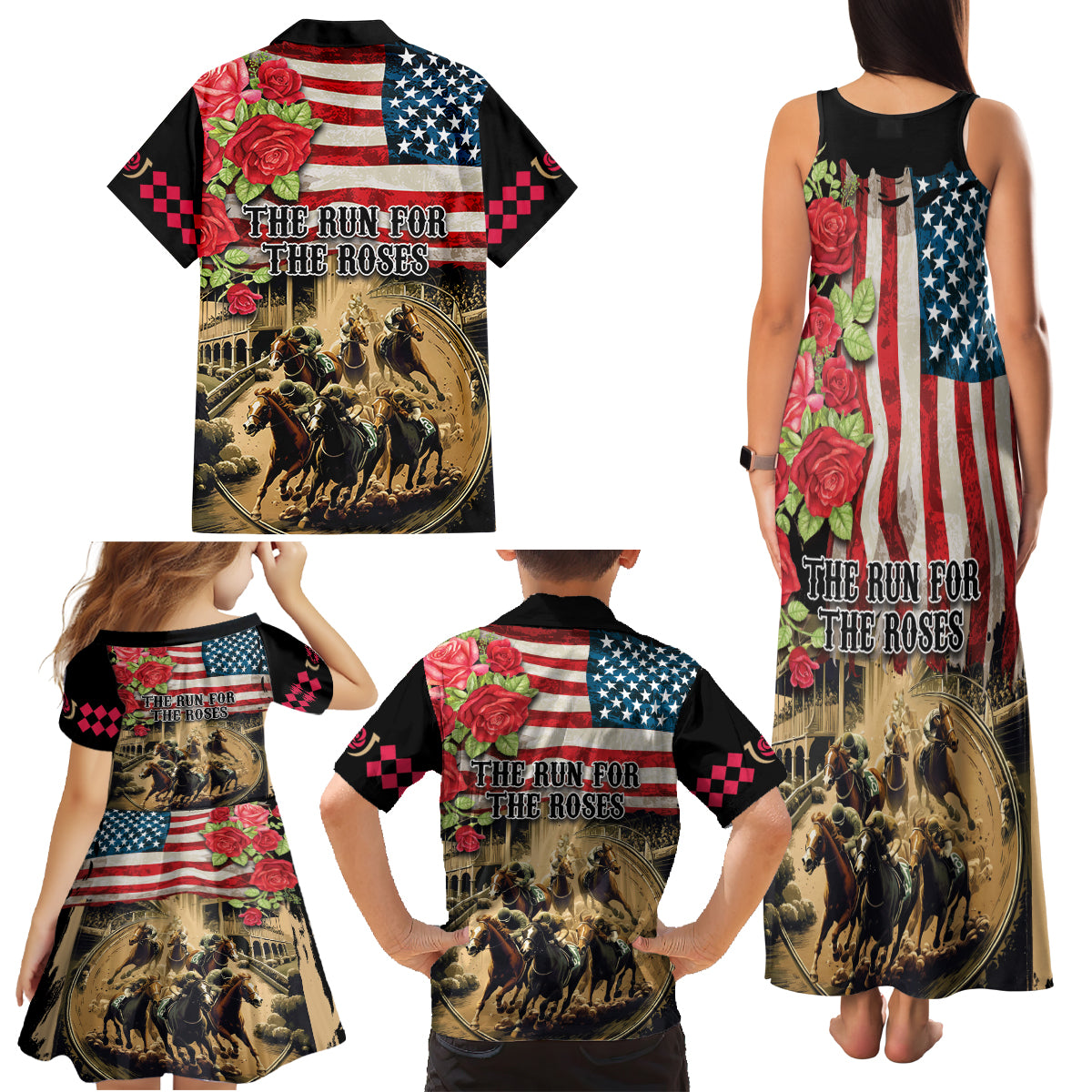 The First Kentucky Horse Racing Family Matching Tank Maxi Dress and Hawaiian Shirt Since 1875 American Flag Vintage Style - Wonder Print Shop