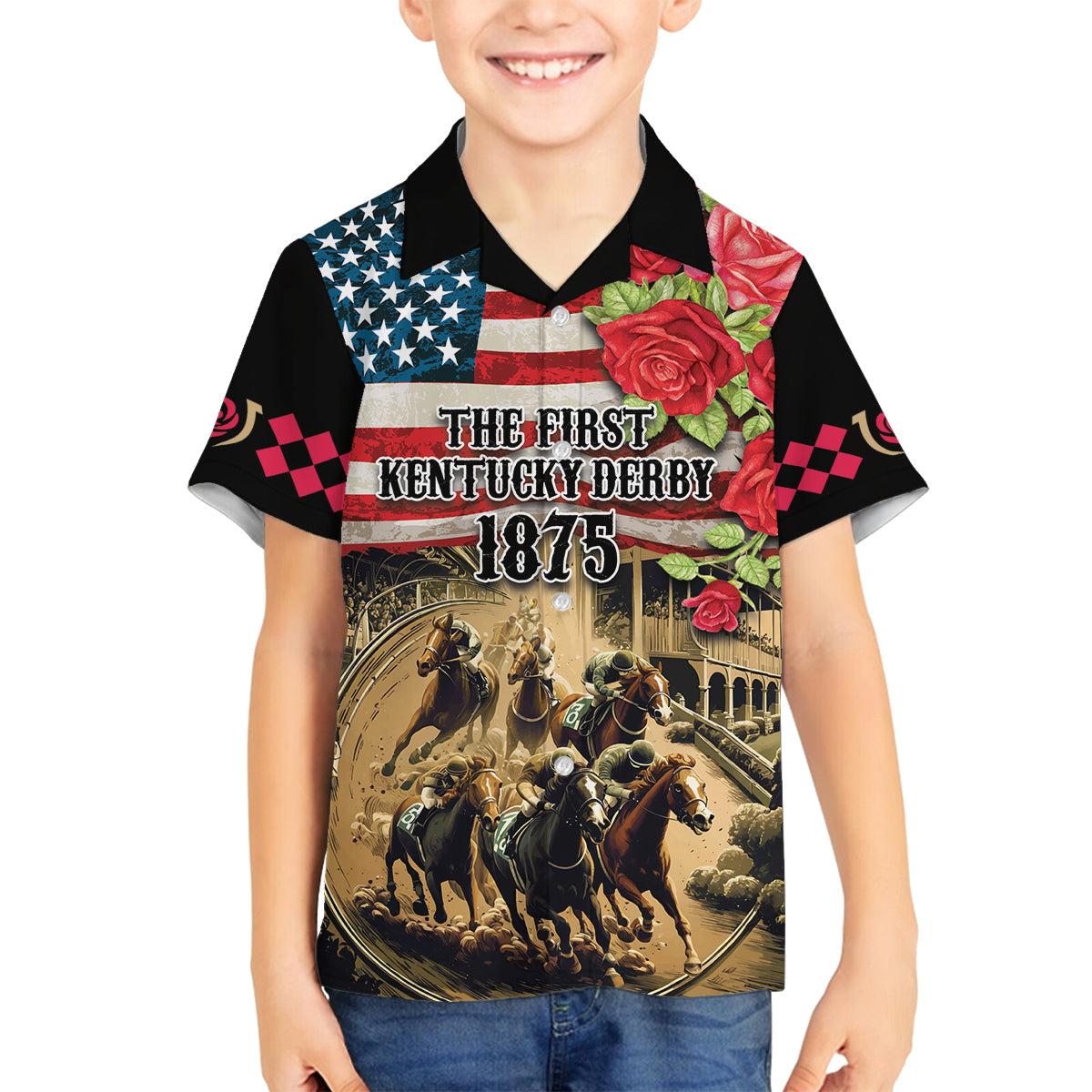The First Kentucky Horse Racing Family Matching Tank Maxi Dress and Hawaiian Shirt Since 1875 American Flag Vintage Style - Wonder Print Shop