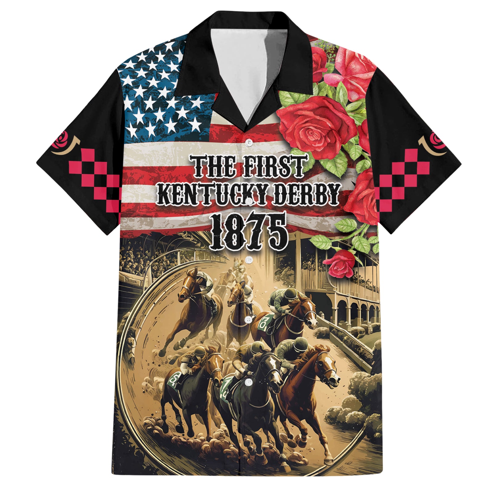 The First Kentucky Horse Racing Hawaiian Shirt Since 1875 American Flag Vintage Style - Wonder Print Shop