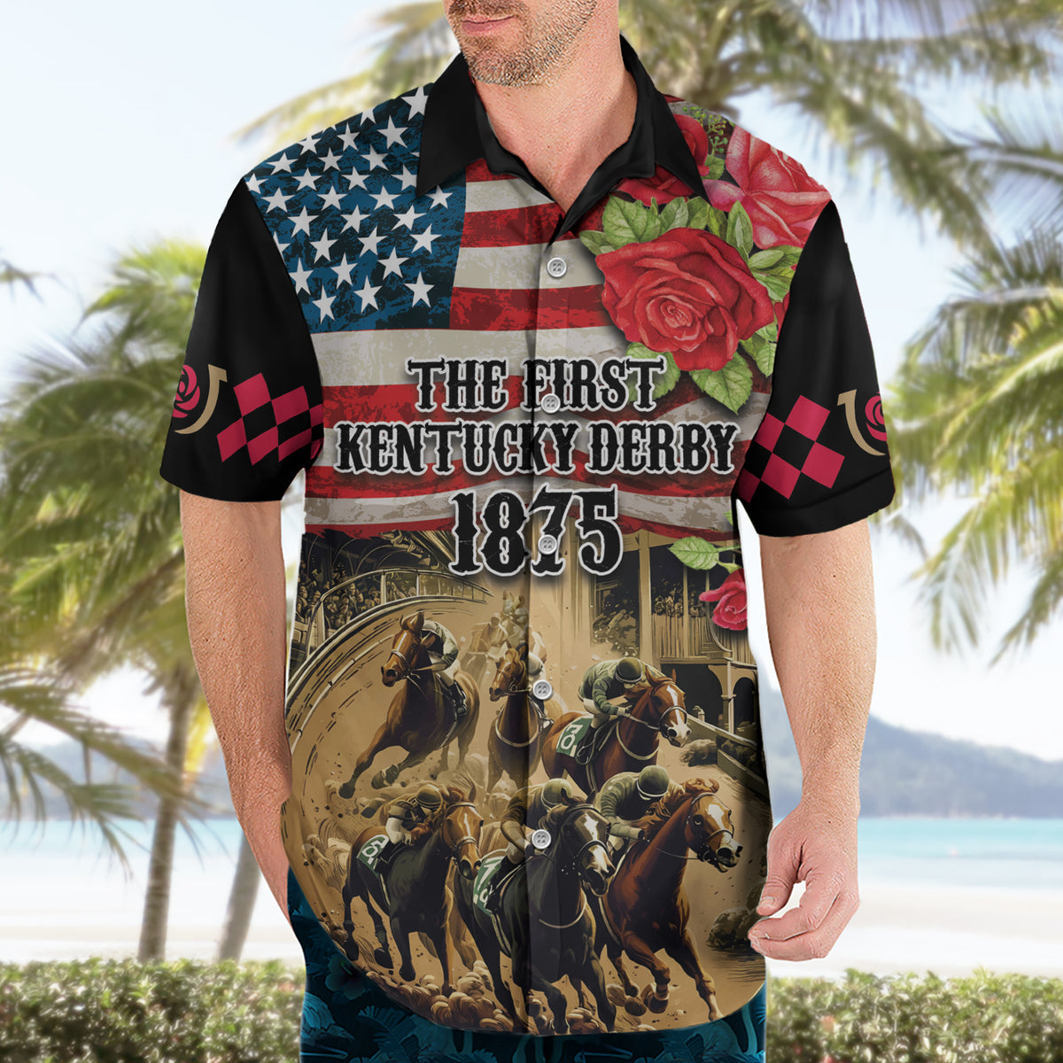 The First Kentucky Horse Racing Hawaiian Shirt Since 1875 American Flag Vintage Style - Wonder Print Shop