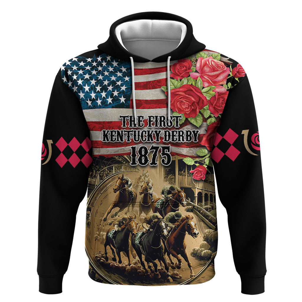 The First Kentucky Horse Racing Hoodie Since 1875 American Flag Vintage Style - Wonder Print Shop
