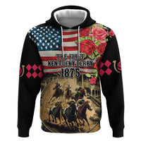 The First Kentucky Horse Racing Hoodie Since 1875 American Flag Vintage Style - Wonder Print Shop