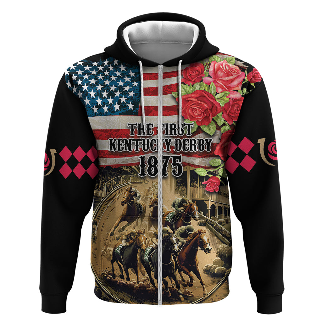 The First Kentucky Horse Racing Hoodie Since 1875 American Flag Vintage Style - Wonder Print Shop