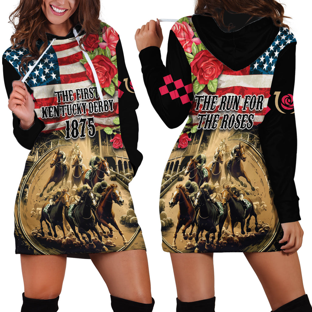 The First Kentucky Horse Racing Hoodie Dress Since 1875 American Flag Vintage Style - Wonder Print Shop