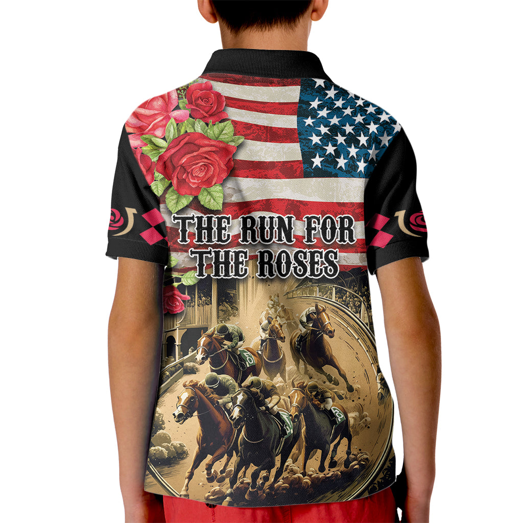 The First Kentucky Horse Racing Kid Polo Shirt Since 1875 American Flag Vintage Style - Wonder Print Shop